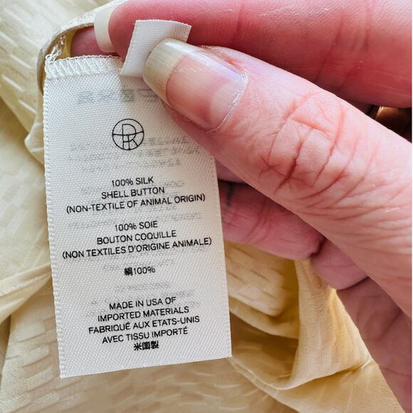 The Row Yellow Embossed Print 100% Silk Collared Button Blouse Top M - Picture 11 of 13